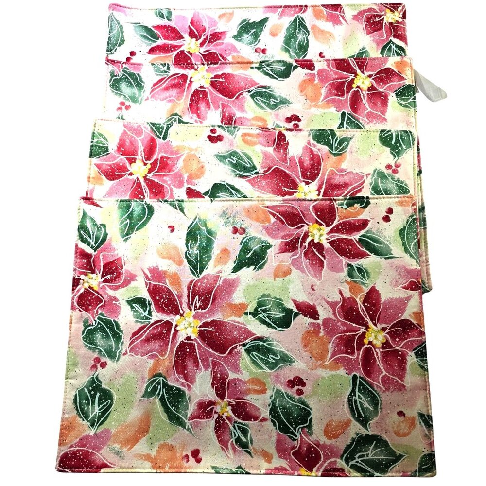 Set of 4 Christmas Placemats Kay Dee Designs Holiday Floral Poinsetta red green